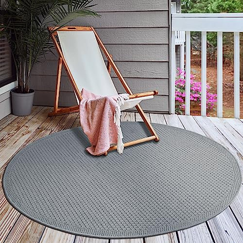 the carpet Toulouse - In- und Outdoor Teppich für Wohnzimmer und Küche - Pflegeleicht, Wasserabweisend, Robust und Strapazierfähig, Grau, 120 cm Rund