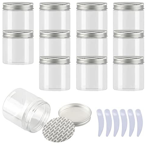 LusDoly 24 pièces 200ml Transparent Pots en Plastique avec couvercle Argent Cosmétiques Vide en Voyage récipient Lotion Crème cosmétique onguents Pots