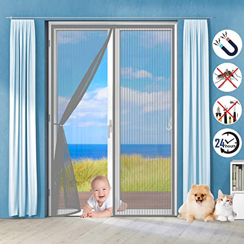 Zanzariera Magnetica per Porte 130 x 250 cm, Tende zanzariere per Porte, Resiste al Vento e ai Raggi UV Zanzariere Scorrevoli Per Balcone e Porta Finestra, Grigio