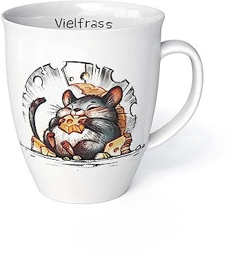 Tazza con scritta in lingua tedesca Animali con topo, in porcellana