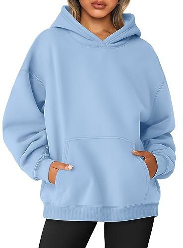 AUTOMET Damen-Sweatshirt, Übergröße, Fleece, Kapuzenpullover, Langarm-Shirt, Pullover, Herbst-Outfits 2024, mit Tasche, Hellblau, S