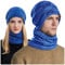 Dinnesis Hüte Frauen Winter Fleece-Coif für Erwachsene Strick- und Winter-Wolle für Männer Winddichte Mütze gestrickte Schalhüte Fellmütze (Blue, One Size)