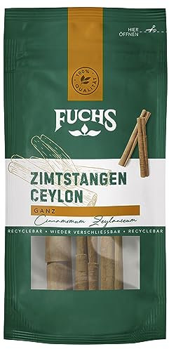 Fuchs Gewürze - Zimtstangen Ceylon im wiederverschließbaren, recyclebaren Beutel - aus natürlichen Zutaten - 3 Stück