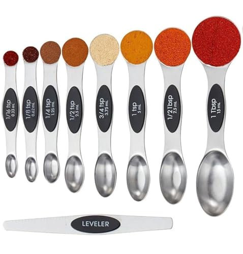 Magnetische Messlöffel 9er Set, Edelstahl Kochlöffel mit Messung für Geschenk Messen von trockenen und flüssigen Zutaten