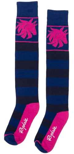 Ladies Knee High Riding Socks Cotton Blend Women'sEquestrian Boot Sock Cushioned Sole Long Socks (Broadstripe Denim)