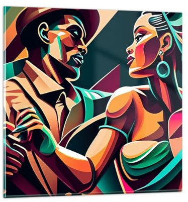 Wandbilder Dekoration Wohnzimmer Kubismus Paar Tanzen Bilder auf Glas 50x50cm Glasbild Schlafzimmer Küche Deko Wand Kunstdruck Art Klein Wanddeko Bild im Glas Modern Wall Decor Glasdruck GAC50x50-5797