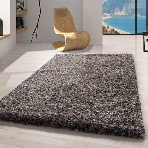 Carpetsale24 Hochflor Teppich 160x230 cm Taupe – Shaggy Langflor, Meliert, Weich & Pflegeleicht, Jute-Rücken – Für Wohnzimmer & große Räume