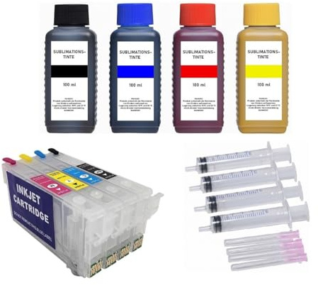 Inkpro - Nachfüllbare Patronen mit Auto Reset Chips T35 XL + 400 ml Sublimationstinte Black, Cyan, Magenta, Yellow kompatibel mit Epson Workforce Pro WF-4720, WF-4725, WF-4730, WF-4735, WF-4740