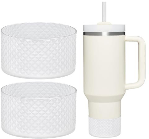 WK IEASON 2 Pcs Tumbler Bottom Protector Boot for Stanley Quencher Adventure 40oz & Stanley IceFlow 20oz 30oz and Compatible with Hydro Flask Water Bottle 12oz 21oz 24oz(Diamond Clearx2)