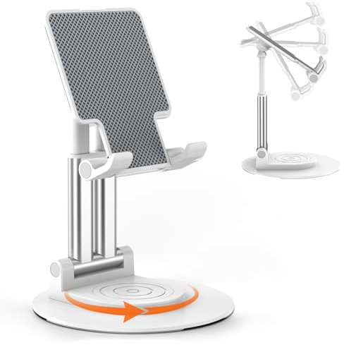 BHHB Support Telephone burea, Porte Telephone avec Rotatif à 360° Support Smartphone Portable Phone Holder pour iPhone Samsung Huawei, Smartphones, iPad Mini, Kindle et Plus Encore (Blanc)