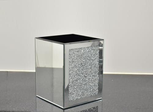 Biznest Luxury Crystal Mirrored Trash Bin with Silver Crushed Jewel Diamonds for Bathroom Decoration Home