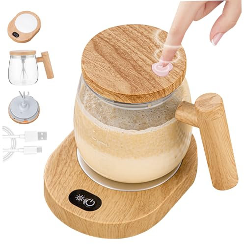 Hemore Self Stirring Mug, 400ml High Borosilicate Self Stirring Mug with Lid & 55° Constant Temperature Coaster, Electric Mixing Mug for Coffee/Milk/Protein Powder