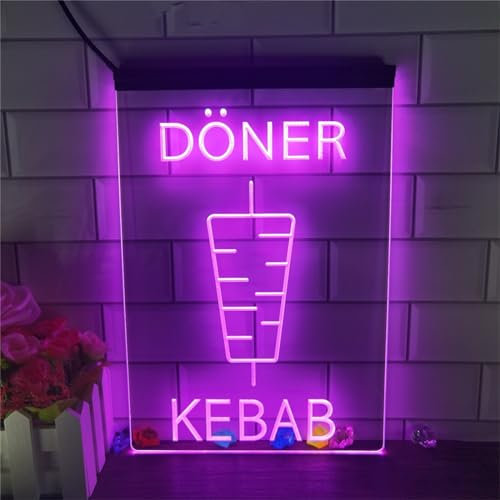 REWIS Doner Kebab LED néon Signe décor, personnalisé alimenté par USB dimmable néons avec Interrupteur, pour Kebab Snack Grill Restaurant tenture Murale Illuminer Panneau, 40x30 cm,Rose