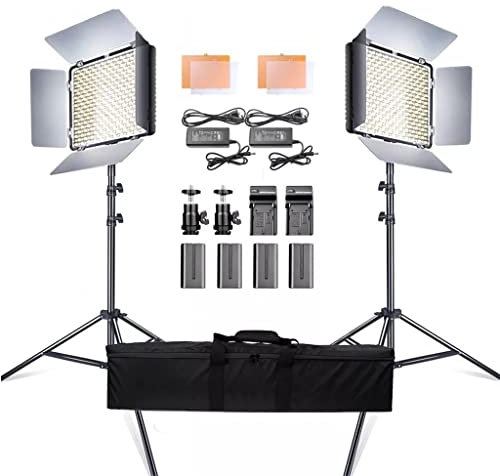 Kit 2 en 1 de luz LED para vídeo, Panel LED para fotografía, iluminación fotográfica con Bolsa para trípode, batería 600 LED 5500K CRI 95