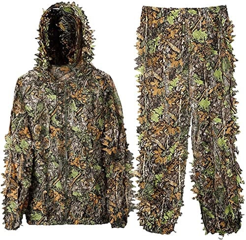Kugooyi Combinaison 3D Ghillie - Combinaison de camouflage jungle - Design bionique - Légères feuilles - Pantalon avec casquettes - Pour la chasse, l'airsoft, le tir, l'extérieur, l'armée - Pour