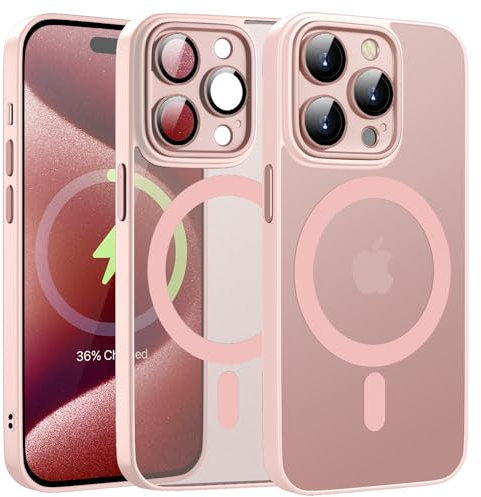 KPPIT für iPhone 15 Pro Max Hülle für MagSafe mit Kameraschutz,Stoßfeste Kratzfeste Handyhülle,[Militärnorm Sturzschutz] Matt Transluzente Schutzhülle iPhone 15 Pro Max case,Rosa