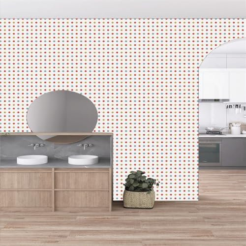 Selbstklebende Tapete Beige Roter Kreis Strukturtapete Wandtattoo Schlafzimmer Tapete Selbstklebend Vliestapete Wallpaper for Living Room Tapeten Wandschutzfolie 40x100cm/2 Pcs