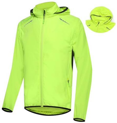 HARLSO Men's Summer Cycling Jacket Waterproof Cycling Vest with Detachable Sleeves 2-in-1 High Visibility MTB Windbreaker Lightweight Vest with Hat,Green-L