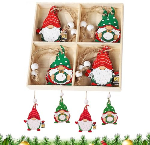 SLshiBo Lot de 12 Décoration de Sapin de Noël en Bois à Suspendre, Pendentif Avec Corde pour Décoration du Sapin