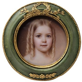 SYLVIA'S SHOP Kleiner runder Vintage-Bilderrahmen, 7,6 x 7,6 cm, Mini-Bilderrahmen, antiker kunstvoller Kreis, für Tischplatte und Wand, Retro-Heimdekoration, altmodische Fotogalerie-Kunst, Grün