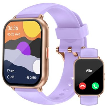 RUIMEN Smartwatch Donna Chiamate Bluetooth Musica Orologio Contapassi da Polso Cardiofrequenzimetro Saturazione Ossigeno Fitness Watch Ciclo Mestruale Controllo Sonno per Android iOS Viola Chiaro