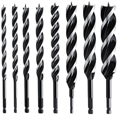 hsawbit Wood Drill Bit Set, 8pcs Auger Drill Bit Set Extra Long Wood Drill Bits 10mm/12mm/14mm/16mm/20mm/22mm/25mm/32mm x 155mm