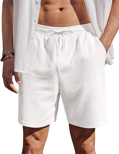 COOFANDY Shorts pour Homme Décontracté en Coton d'été Pantalon Court avec élastique Chino Shorts de Plage avec Poches Blanc XXL