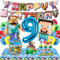 WuGU Decoración 9 Años, 65 Piezas Decoraciones Cumpleaños, Adornos Cumpleaños, Fiesta Suministros Set con Globos, Pancarta, Mantel, Platos, Servilletas