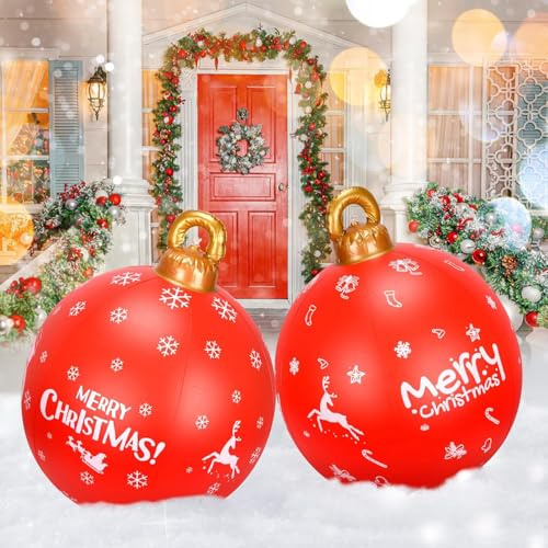 KAHEIGN 2Pcs Aufblasbare Weihnachtskugeln, 60cm Groß Weihnachtskugeln Outdoor Aufblasbar PVC Weihnachten Dekokugeln Dekoball, Weihnachtsdekoration für den Innen- und Außenbereich oder Garten