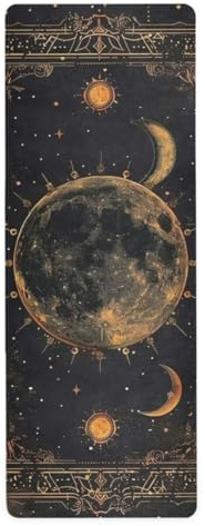 Schwarze und goldene Tarot-Yogamatte für draußen, bedruckt, Naturkautschuk, rutschfest, Yoga-Tasche für Tapete para ejercicio 180,3 x 66 cm