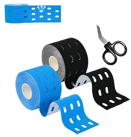 Kinesiotapes -Tape Sport Profi Physio Tape für Kinesiologie und Sporttape Physiotherapie- Perforiertes Design (Schwarz+Blau)