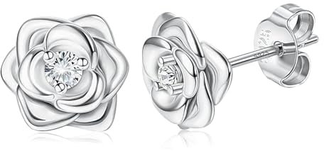 Klein Rosen Ohrringe Silber 925 Stecker, Ohrstecker Silber für Damen, Ohrringe Blumen, Hypoallergen Kleine Rose Blumen Ohrringe mit 5A+Zirkonia Helix Knorpel Ohrringe Silber, Chirurgenstahl Ohrringe