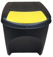 Stolmet 25L Stackable Recycling Bin (Brand KrysGo) - Customizable Lid Colours with Recycling Stickers - Durable Waste Sorting Solution for Home and Office (Black + Yellow)