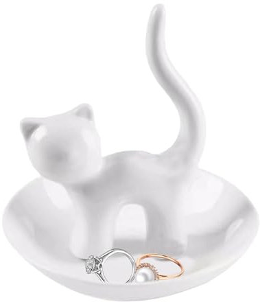 RZYBXATOX Ring Holder Cat,Cute Ring Dish | Ceramic Jewelry Holder for Mother's Day, Animal Trinket Tray, Jewelry Display Organizer for Women Girls/87(White)