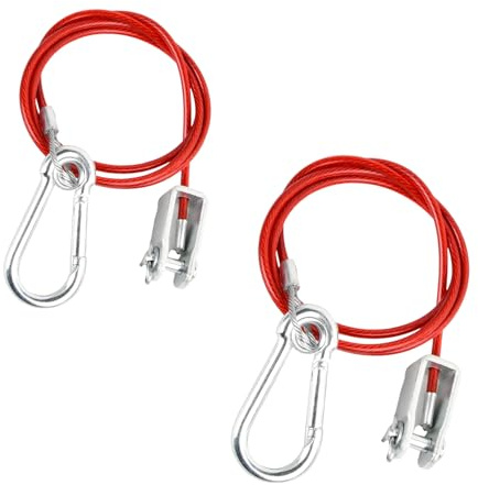 Wisebom Fune da strappare per rimorchio, 1 metro x 2,5 mm, 2 pezzi, colore rosso, corda per freno, con testa a forcella, moschettone, filo di acciaio, corda di sicurezza, accessorio per rimorchi da