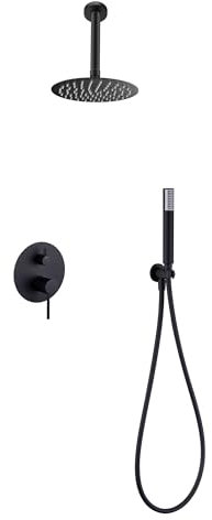 MICE - Conjunto de ducha empotrado techo - kit monomando de ducha para baño de 2 vias - griferia baño - grifo de ducha empotrado techo monomando cromado (Negro)