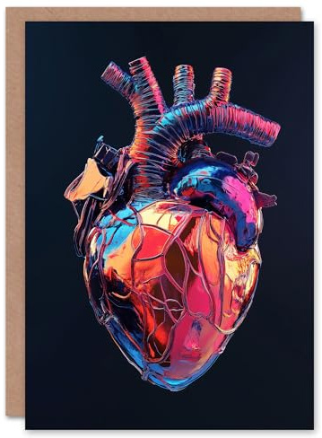 Artery8 Greeting Card Shiny Anatomical Human Heart Colourful Modern Blank For Him Or Her Art Birthday Card