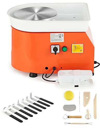 CREWORKS 350W Tornio per Ceramica Elettrico da 25 cm con Pedale Tornio per Argilla con velocità Regolabile Reversibile a 300rpm e Strumenti per Scultura Ruota di Ceramica per Bambini Adulti