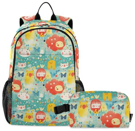 siphylline Mochila infantil divertida de dibujos animados con lonchera para niños, mochilas escolares para niñas con lonchera y lonchera de 9 a 10 años, Dibujos animados coloridos infantiles, 1 size