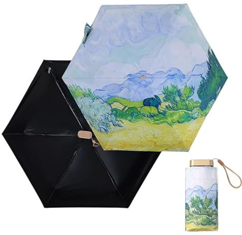 CALLYSONIC Ölgemälde Stil Mini Regenschirm, Tragbarer Leichtgewicht Umbrella, Schützt vor Regen und Sonne Sonnenschirme, Sonne UV Schutz Regenschirm Mit 6 Rippen (N)