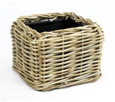 Klocke Dekorationsbedarf Rattan Pflanzkorb/Pflanzgefäß – Eckig mit praktischem Einsatz (⌀ 25x25 cm H 18 cm)