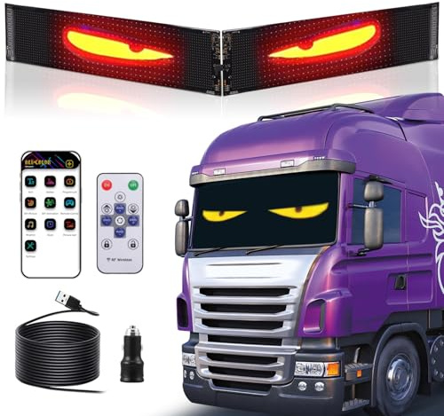Led Eyes for Car Window, Devil Eyes Light for Cars Trucks, 2PCS Dynamic Eye Lamp with Programmable RGB Scrolling Display and Remote Control for Rear Window Custom LED Sign(60×16.6cm)