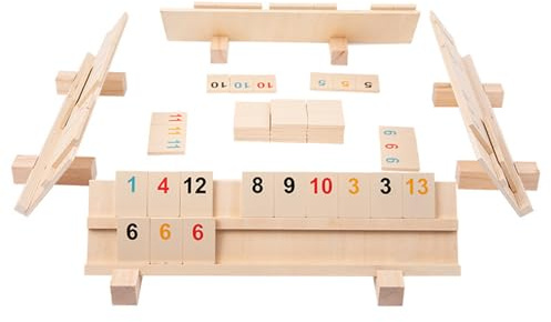 HAISENG Spiel 106 Rummy Tiles Reisespielset Mit 4 Fliesen Holzstrategie Brettspiel Für 2-4 Spieler Reisespiel Set Für Familien Erwachsene Kinder