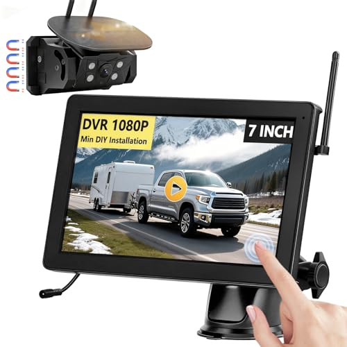 VASTEND Rückfahrkamera Kabellos Solar Magnetische Rückfahrkamera Funk VS-7C | 7'' 1080P Touchscreen IPS Monitor, 9600mAh Akku, 1 Min Einrichtung, IP69 wasserdicht für Wohnmobile,Anhänger,LKW