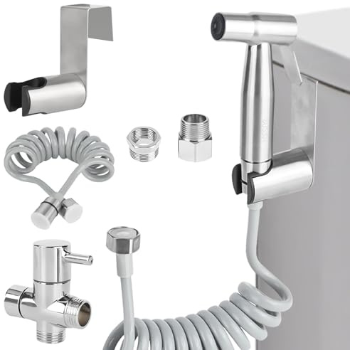 PYserne Juego de ducha de mano para bidé, acero inoxidable, ducha de mano con válvula G1/2 y una G3/8 para inodoro higiene personal
