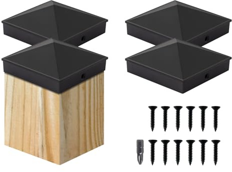 VIVIDA 4x4 Metal Post Caps, Black Aluminum Fence Post Caps, 4 Pack