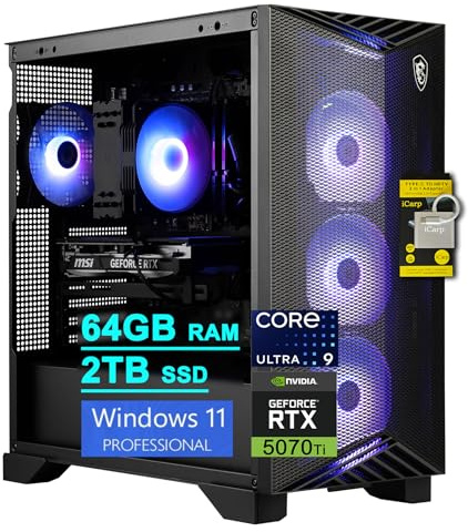 msi Aegis R2 AI 2nd Gaming AI Desktop Intel 24-core Ultra 9 285 64GB RAM 2TB SSD GeForce RTX 5070 Ti 16GB (up to 1406 Tops) 5Gb LAN Wi-Fi7 RGB CPU Air Fan Cooler 80+ PSU Gold Win11Pro with Accessory