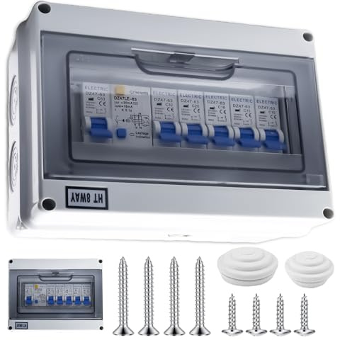 Fuse Box Surface-Mounted Distribution Box, Construction Power Distributor Wall Distributor with Fi Circuit Breaker IP65 Waterproof Power Distribution for Indoor/Outdoor Circuit Breaker 63A Isolator
