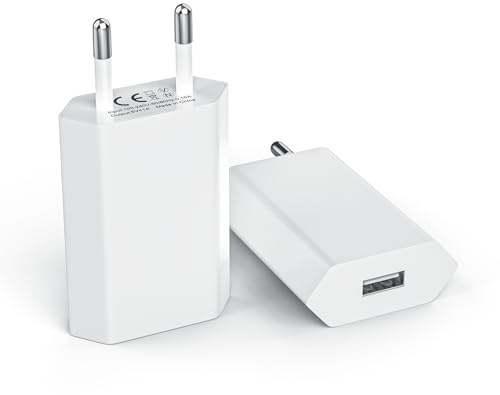 USB-Stecker, (2 Pack) USB-Netzstecker, für iPhone 11, 8, 7, 6, 6S, XR, XS, X, SE, Android, Samsung, Xiaomi, Huawei, Motorola, Sony, LG Smartphones, Kameras, MP3 usw, Universal 5V 1A Power Adapter