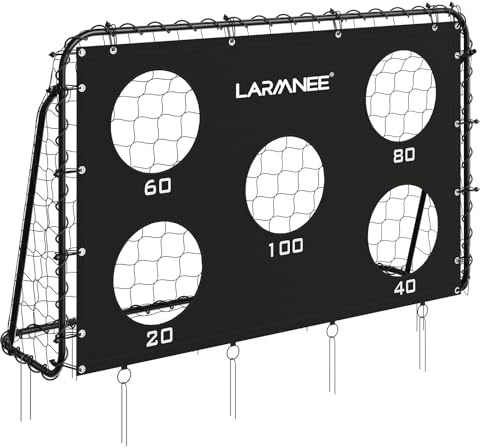 LARMNEE Fußballtor, Fussballtor mit Torwand, 180 cm Fußballtore für Kinder und Erwachsene, Outdoor, abnehmbare Torwand, PE-Netz, Schwarz EBB180FG02N1